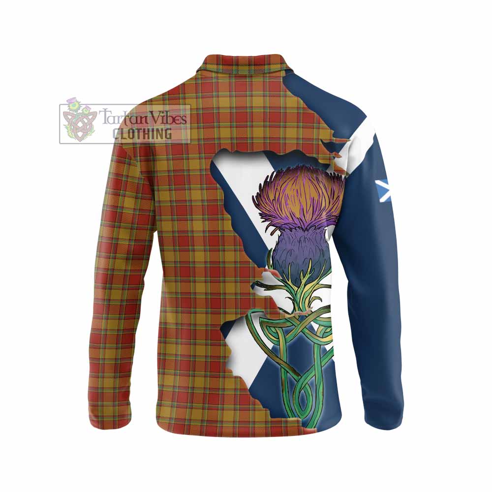 Tartan Vibes Clothing Scrymgeour Tartan Family Crest Long Sleeve Polo Shirt Scottish Thistle Celtic Inspired