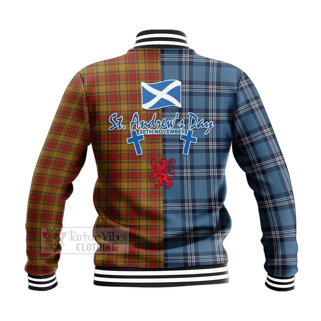Scrymgeour Tartan Baseball Jacket Happy St. Andrew's Day Half Tartan Style - Tartan Vibes Clothing