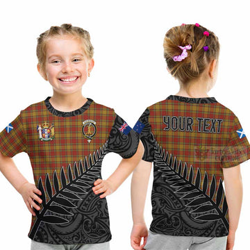 Tartan Vibes Clothing Scrymgeour Crest Tartan Kid T-Shirt with New Zealand Silver Fern Half Style