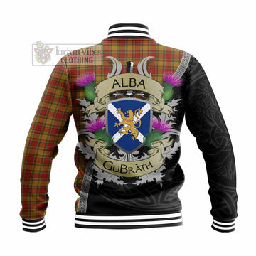 Scrymgeour Tartan Family Crest Baseball Jacket Lion Rampant Royal Thistle Shield Celtic Inspired - Tartan Vibes Clothing