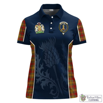 Scrymgeour Tartan Women's Polo Shirt with Family Crest and Scottish Thistle Vibes Sport Style