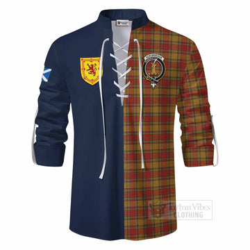 Scrymgeour Tartan Ghillie Kilt Shirt Alba with Scottish Lion Royal Arm Half Style - Tartan Vibes Clothing