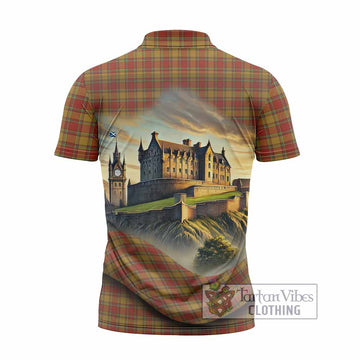 Scrymgeour Tartan Family Crest Zipper Polo Shirt with Scottish Ancient Castle Style - Tartan Vibes Clothing