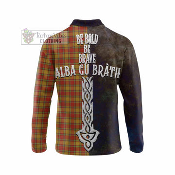 Scrymgeour Tartan Family Crest Long Sleeve Polo Shirt Alba Gu Brath Be Brave Lion Ancient Style - Tartan Vibes Clothing