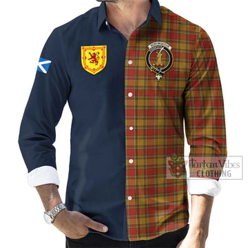 Scrymgeour Tartan Long Sleeve Button Shirt Alba with Scottish Lion Royal Arm Half Style Men's Shirt - Tartan Vibes Clothing