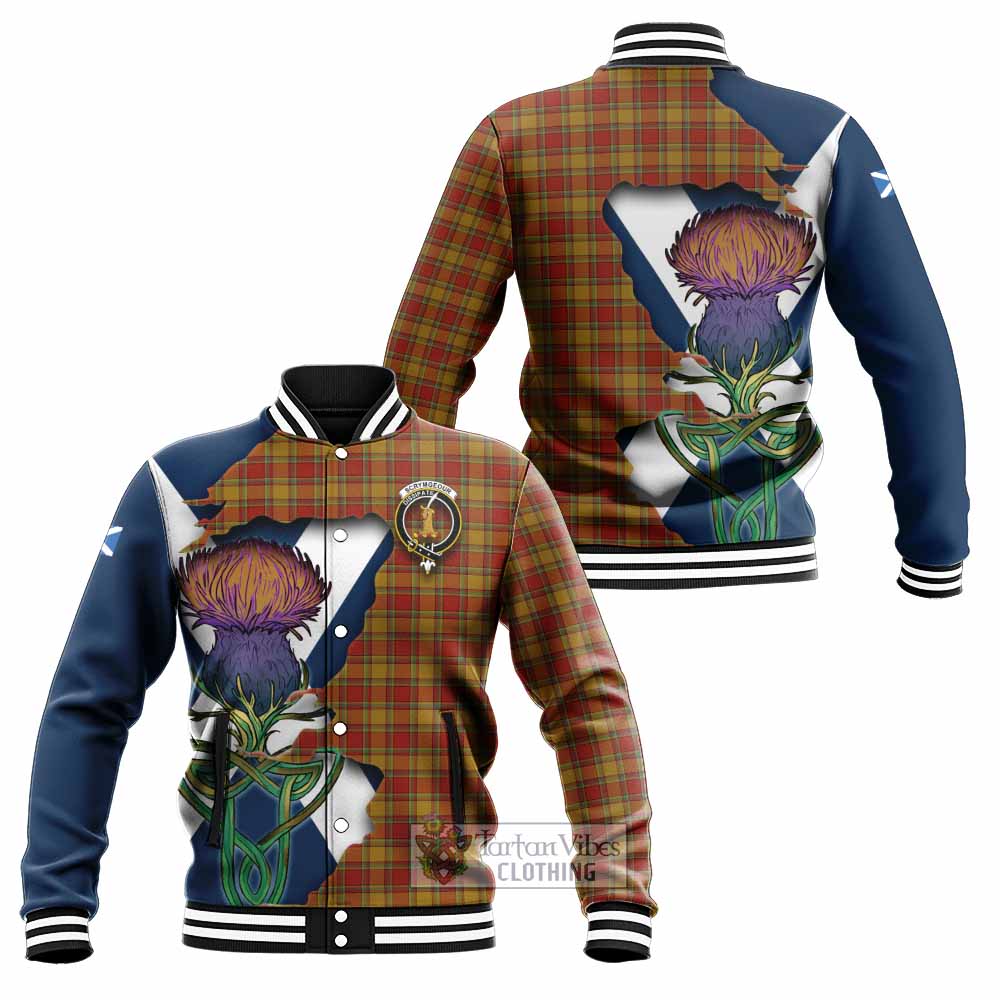 Tartan Vibes Clothing Scrymgeour Tartan Family Crest Baseball Jacket Scottish Thistle Celtic Inspired