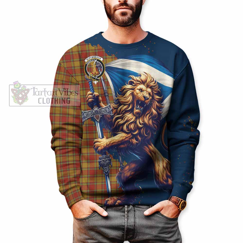 Scrymgeour Tartan Family Crest Sweatshirt with Scottish Majestic Lion - Tartan Vibes Clothing