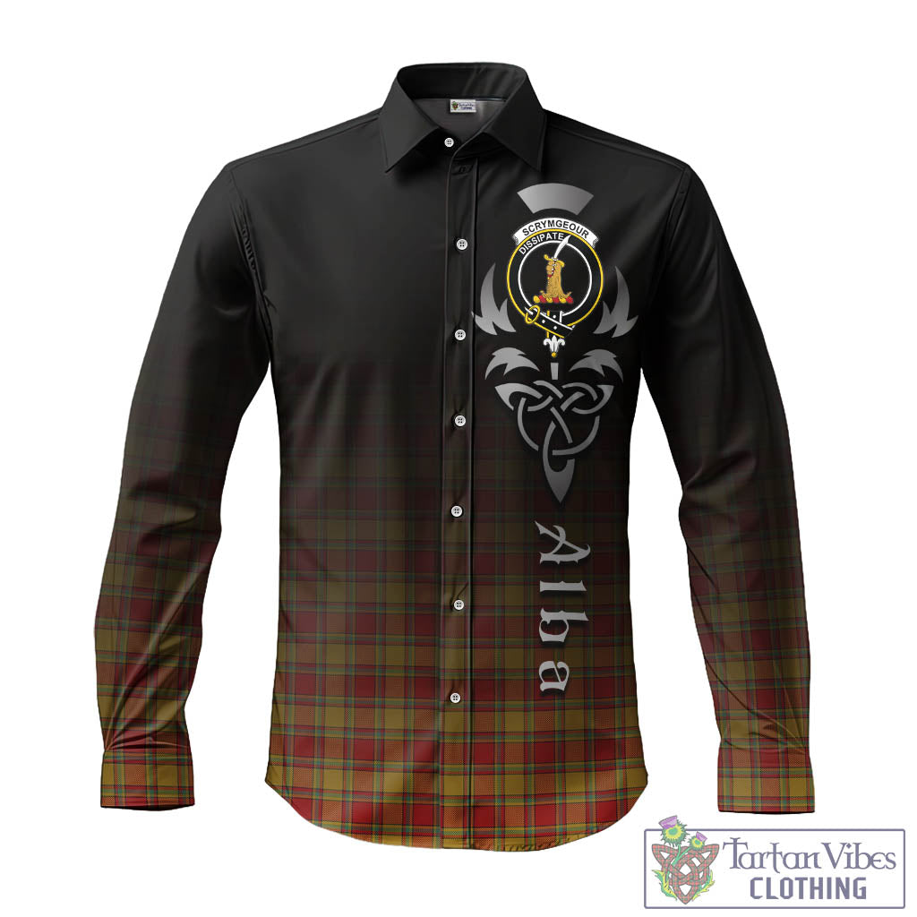 Scrymgeour Tartan Long Sleeve Button Up Featuring Alba Gu Brath Family Crest Celtic Inspired - Tartan Vibes Clothing
