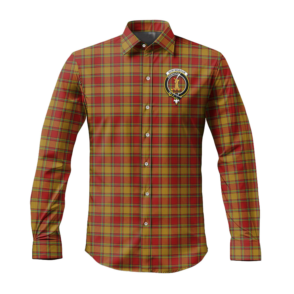 Scrymgeour Tartan Long Sleeve Button Up Shirt with Family Crest Men's Shirt - Tartan Vibes Clothing