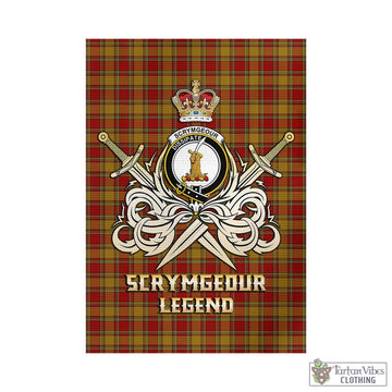 Scrymgeour Tartan Garden Flag with Clan Crest and the Golden Sword of Courageous Legacy