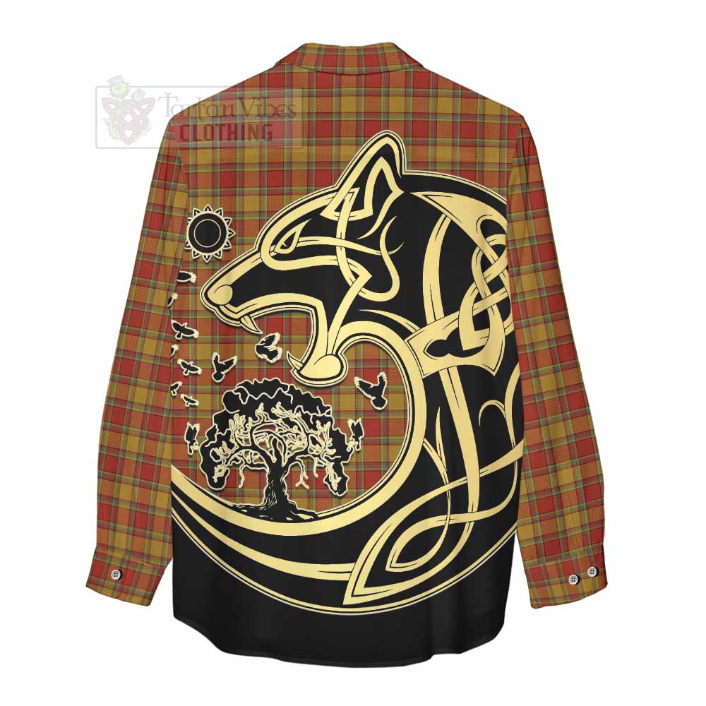 Scrymgeour Tartan Women's Casual Shirt with Family Crest Celtic Wolf Style - Tartan Vibes Clothing