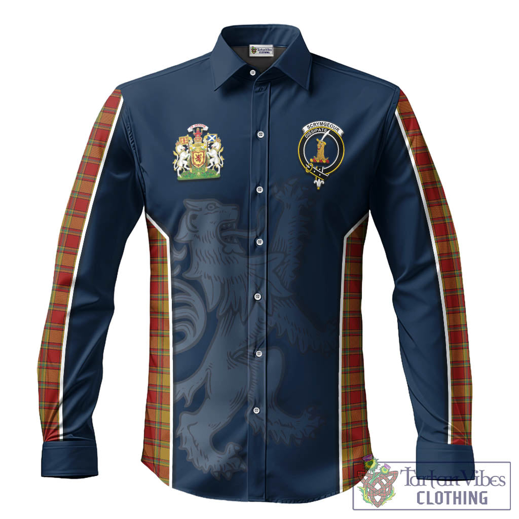 Scrymgeour Tartan Long Sleeve Button Up Shirt with Family Crest and Lion Rampant Vibes Sport Style