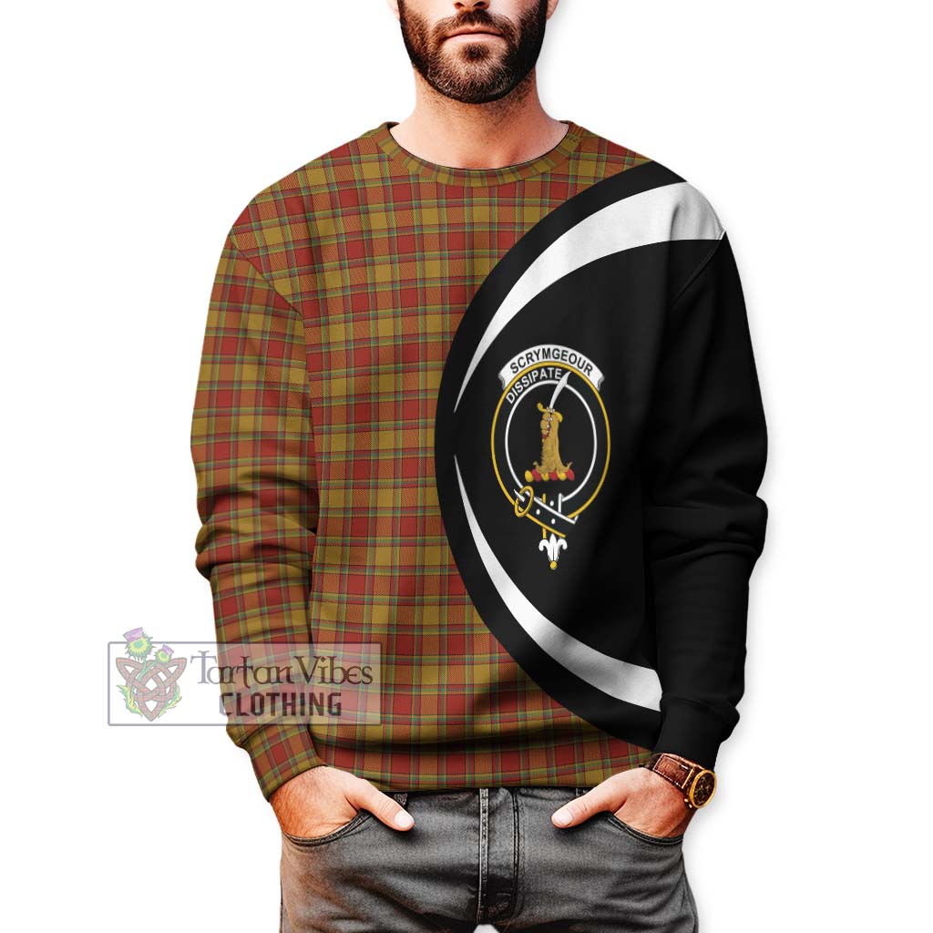 Scrymgeour Tartan Sweatshirt with Family Crest Circle Style - Tartan Vibes Clothing