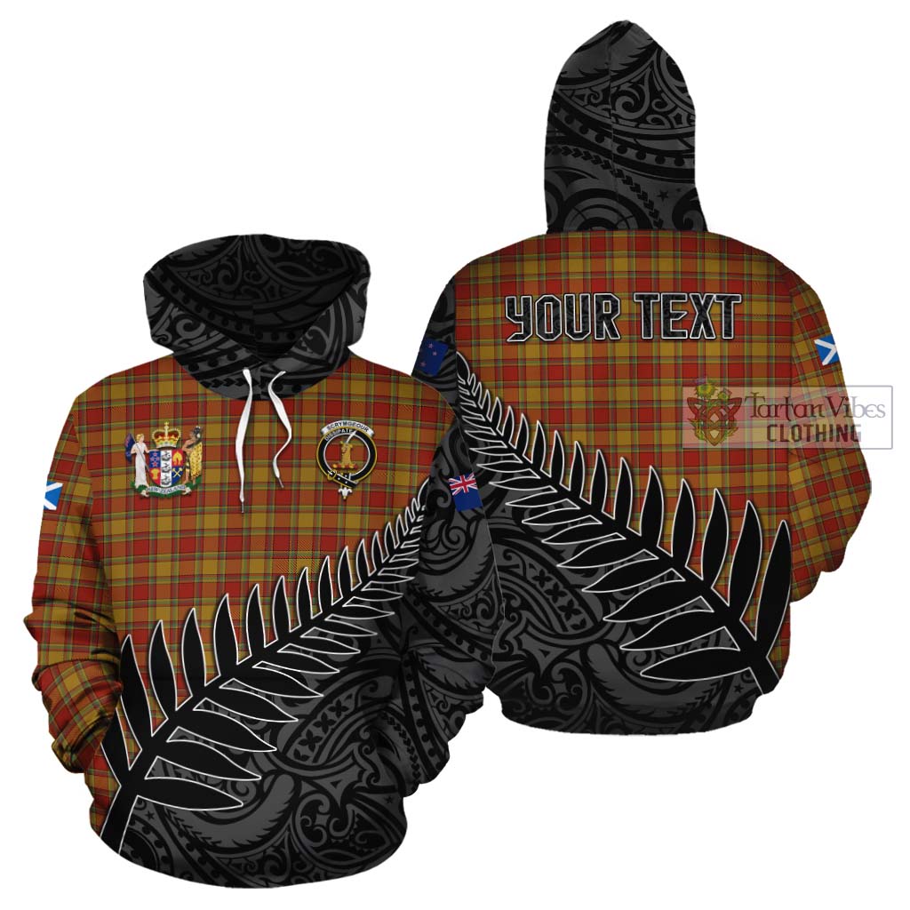 Tartan Vibes Clothing Scrymgeour Crest Tartan Cotton Hoodie with New Zealand Silver Fern Half Style