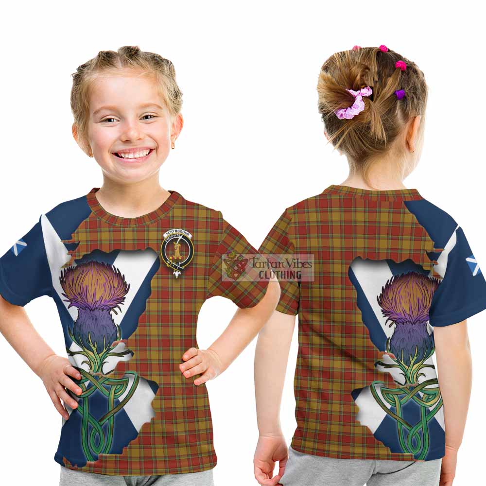 Tartan Vibes Clothing Scrymgeour Tartan Family Crest Kid T-Shirt Scottish Thistle Celtic Inspired