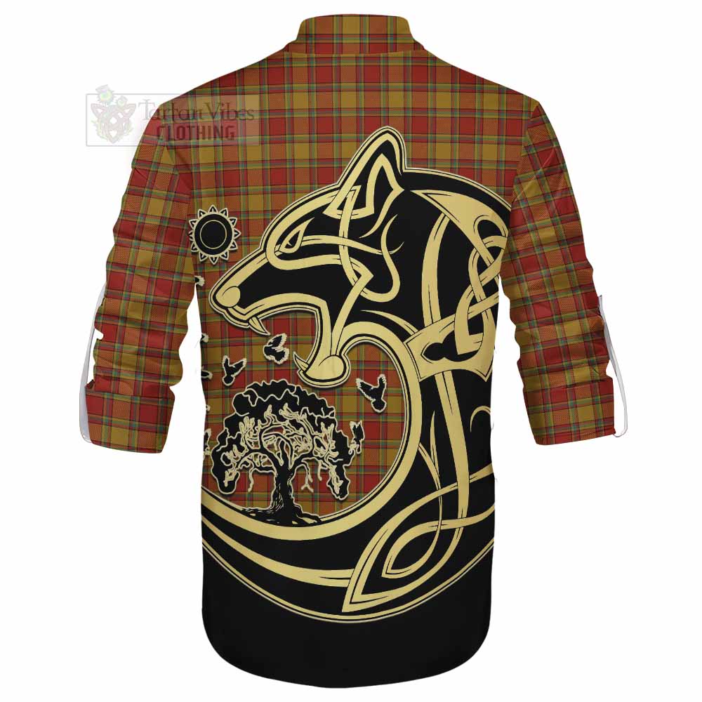 Scrymgeour Tartan Ghillie Kilt Shirt with Family Crest Celtic Wolf Style - Tartan Vibes Clothing