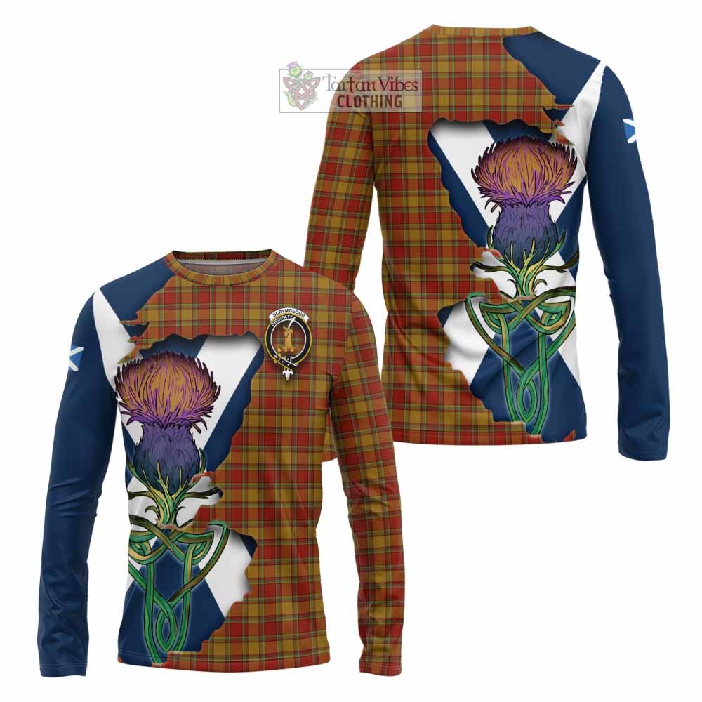 Tartan Vibes Clothing Scrymgeour Tartan Family Crest Long Sleeve T-Shirt Scottish Thistle Celtic Inspired