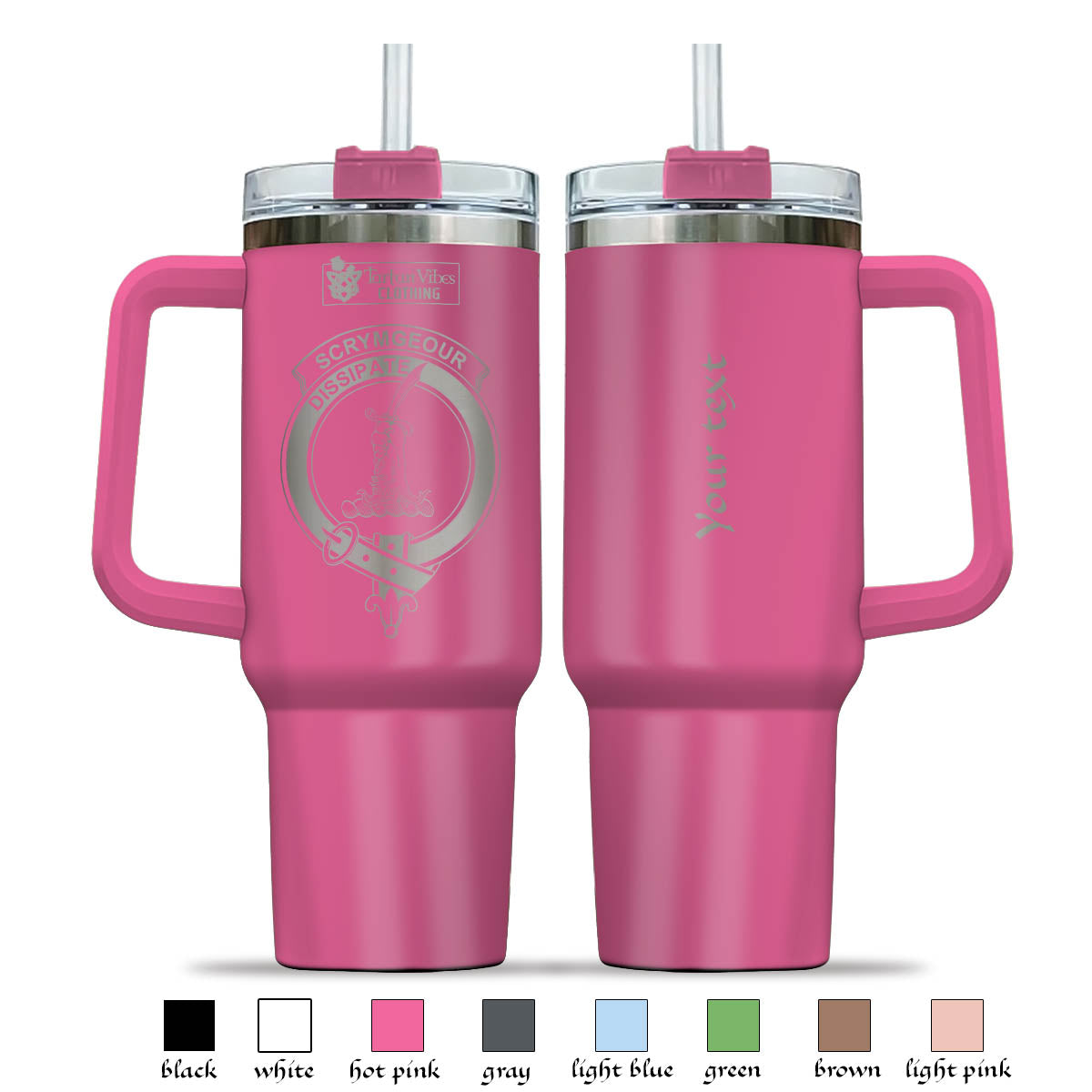 Scrymgeour Clan Crest Engraved Tumbler with Handle - 2D-tartanvibesclothing