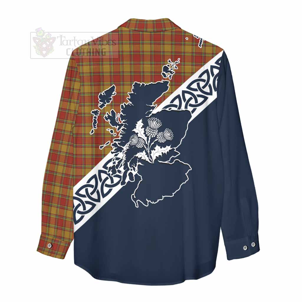 Scrymgeour Tartan Women's Casual Shirt Featuring Thistle and Scotland Map - Tartan Vibes Clothing