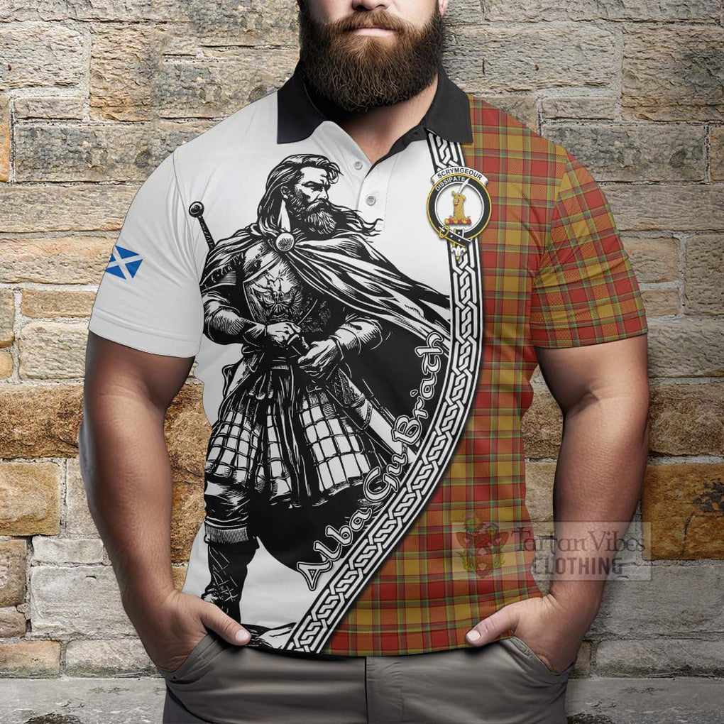 Scrymgeour Tartan Clan Crest Polo Shirt with Highlander Warrior Celtic Style - Tartan Vibes Clothing