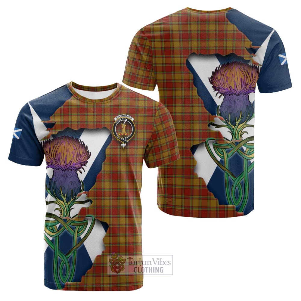 Tartan Vibes Clothing Scrymgeour Tartan Family Crest Cotton T-shirt Scottish Thistle Celtic Inspired
