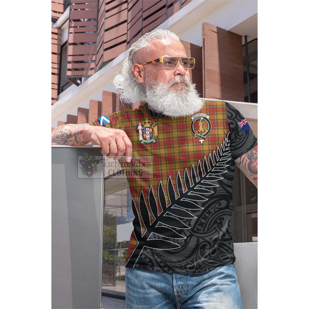 Tartan Vibes Clothing Scrymgeour Crest Tartan Cotton T-shirt with New Zealand Silver Fern Half Style