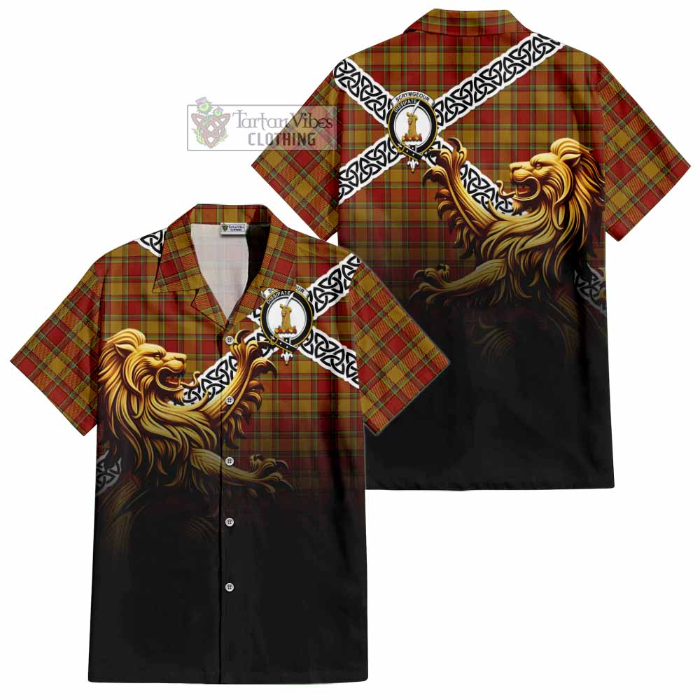 Scrymgeour Crest Tartan Hawaiian Shirt with Golden Lion Emblem Celtic Style - Tartan Vibes Clothing