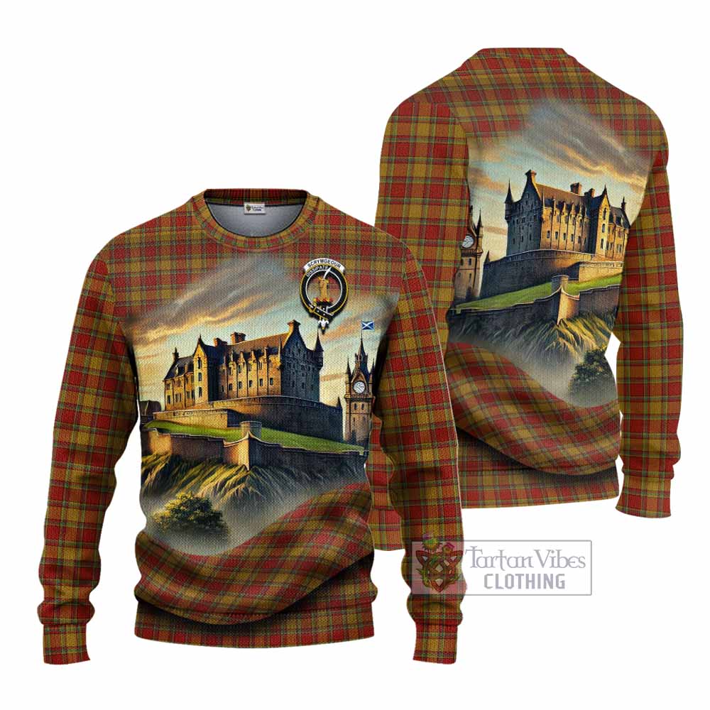 Scrymgeour Tartan Family Crest Knitted Sweater with Scottish Ancient Castle Style - Tartan Vibes Clothing