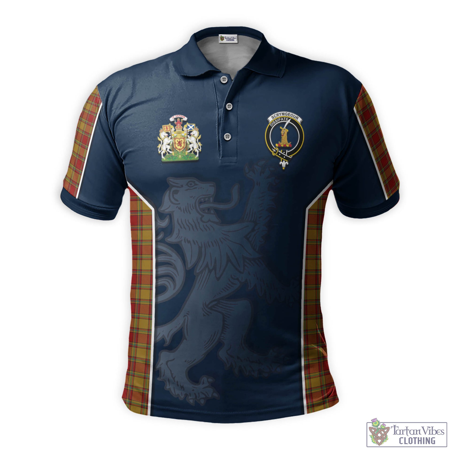 Tartan Vibes Clothing Scrymgeour Tartan Men's Polo Shirt with Family Crest and Lion Rampant Vibes Sport Style
