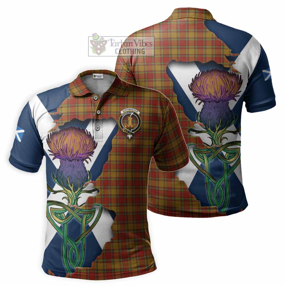 Tartan Vibes Clothing Scrymgeour Tartan Family Crest Polo Shirt Scottish Thistle Celtic Inspired