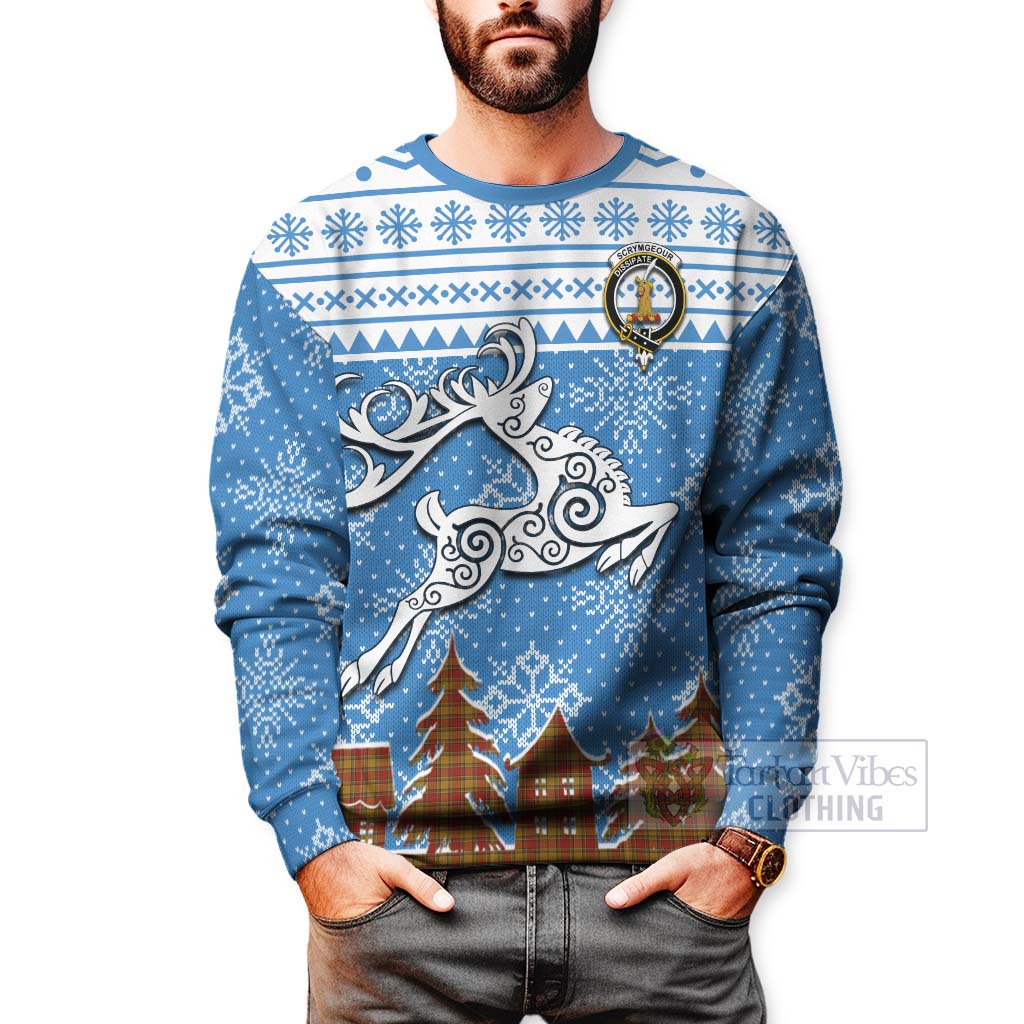 Scrymgeour Clan Christmas Sweatshirt Celtic Reindeer Style - Tartan Vibes Clothing