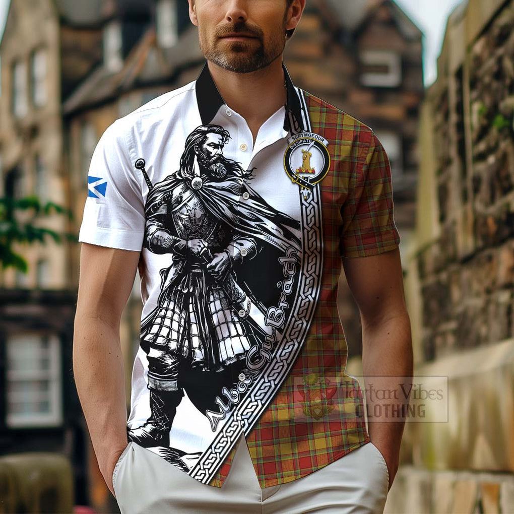 Scrymgeour Tartan Clan Crest Hawaiian Shirt with Highlander Warrior Celtic Style - Tartan Vibes Clothing