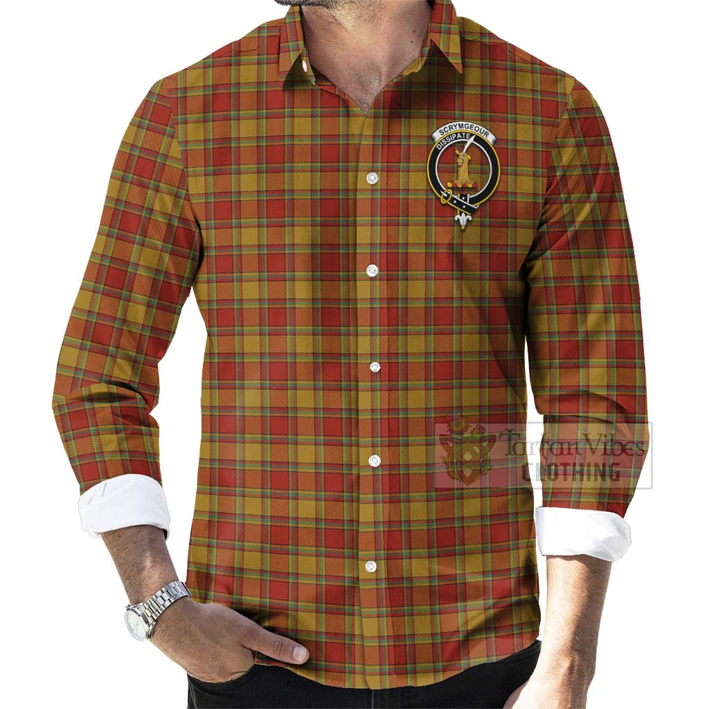 Scrymgeour Tartan Long Sleeve Button Shirt with Family Crest Celtic Skull Style - Tartan Vibes Clothing