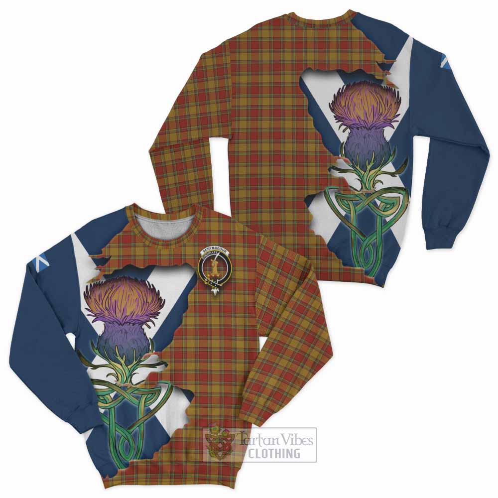 Tartan Vibes Clothing Scrymgeour Tartan Family Crest Sweatshirt Scottish Thistle Celtic Inspired