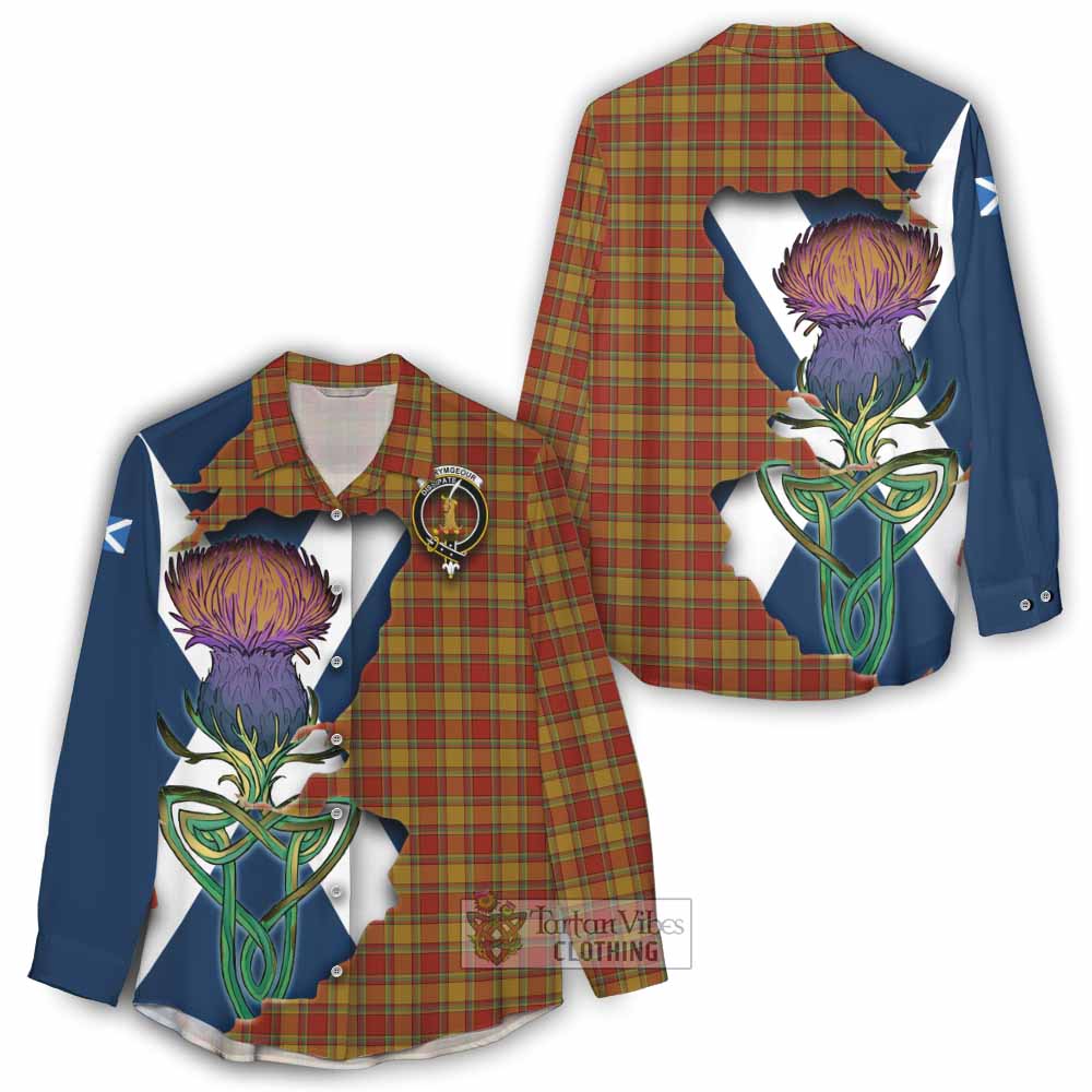 Tartan Vibes Clothing Scrymgeour Tartan Family Crest Women's Casual Shirt Scottish Thistle Celtic Inspired