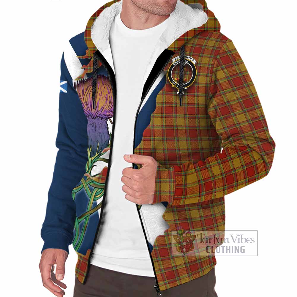 Tartan Vibes Clothing Scrymgeour Tartan Family Crest Sherpa Hoodie Scottish Thistle Celtic Inspired