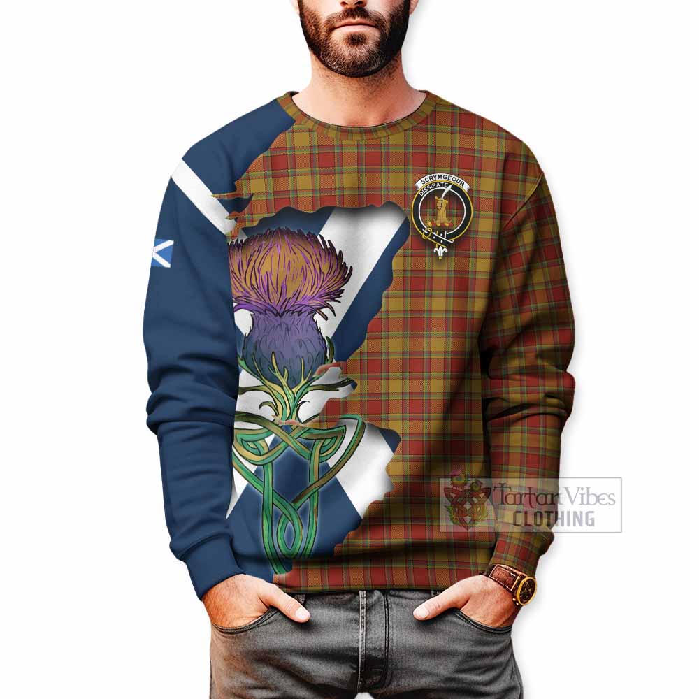 Tartan Vibes Clothing Scrymgeour Tartan Family Crest Sweatshirt Scottish Thistle Celtic Inspired