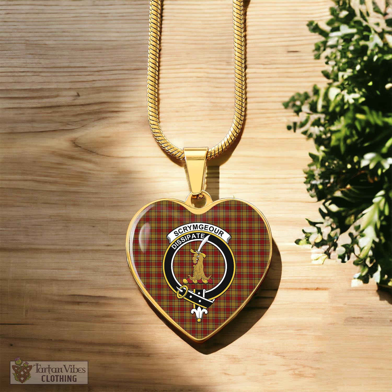 Scrymgeour Tartan Heart Necklace with Family Crest Luxury Necklace (Gold) No - Tartan Vibes Clothing