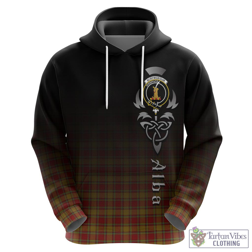 Tartan Vibes Clothing Scrymgeour Tartan Hoodie Featuring Alba Gu Brath Family Crest Celtic Inspired