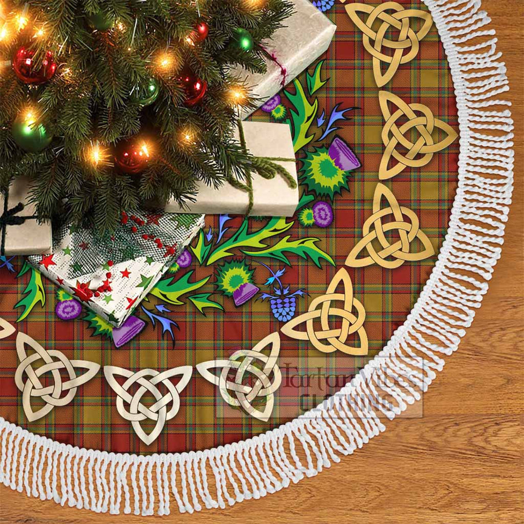 Tartan Vibes Clothing Scrymgeour Tartan Christmas Tree Skirt with Thistle Celtic Knot Style
