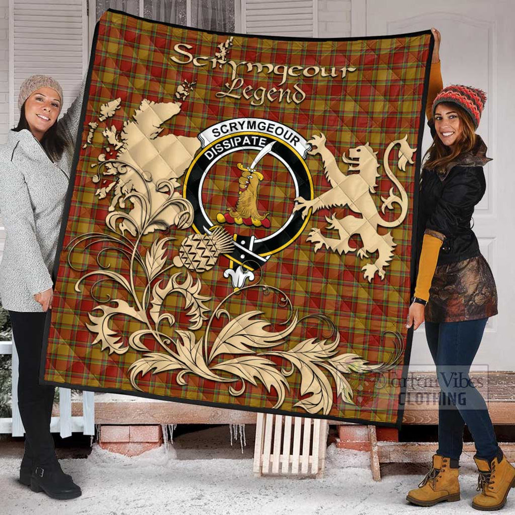 Tartan Vibes Clothing Scrymgeour Tartan Quilt with Family Crest and Scottish Symbol Style