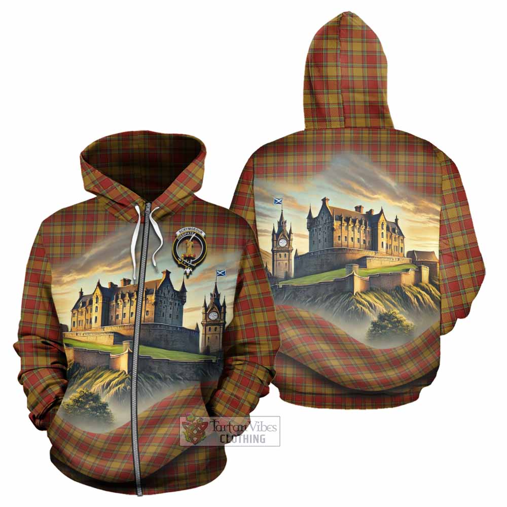 Scrymgeour Tartan Family Crest Hoodie with Scottish Ancient Castle Style Zip Hoodie - Tartan Vibes Clothing