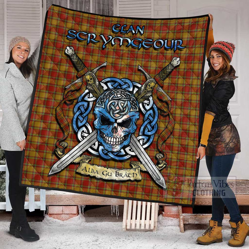 Scrymgeour Tartan Quilt with Celtic Skull Alba Gu Brath Style - Tartan Vibes Clothing