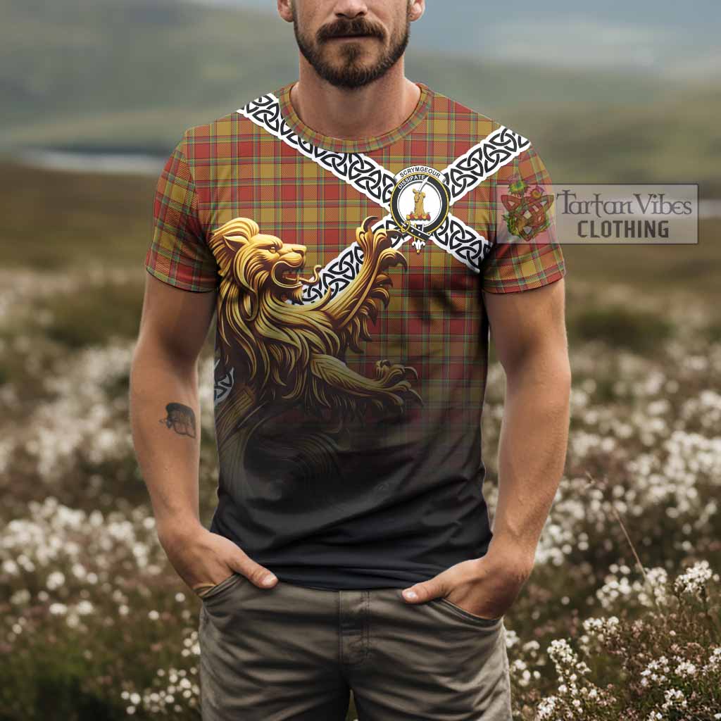 Scrymgeour Crest Tartan T-Shirt with Golden Lion Emblem Celtic Style - Tartan Vibes Clothing