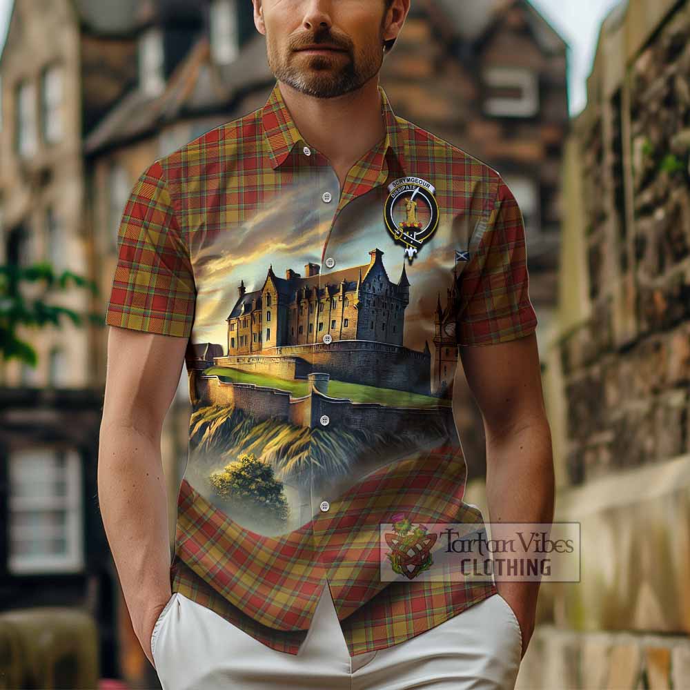 Scrymgeour Tartan Family Crest Hawaiian Shirt with Scottish Ancient Castle Style - Tartan Vibes Clothing