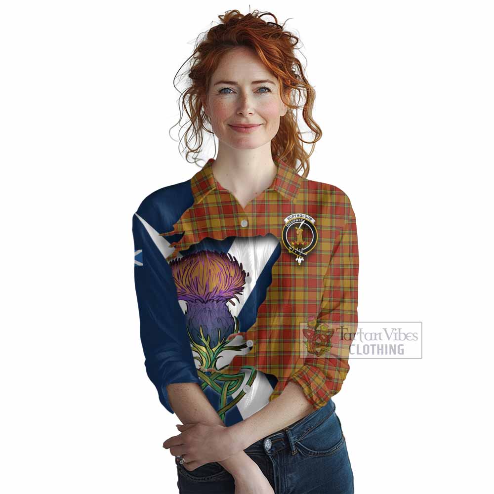 Tartan Vibes Clothing Scrymgeour Tartan Family Crest Women's Casual Shirt Scottish Thistle Celtic Inspired