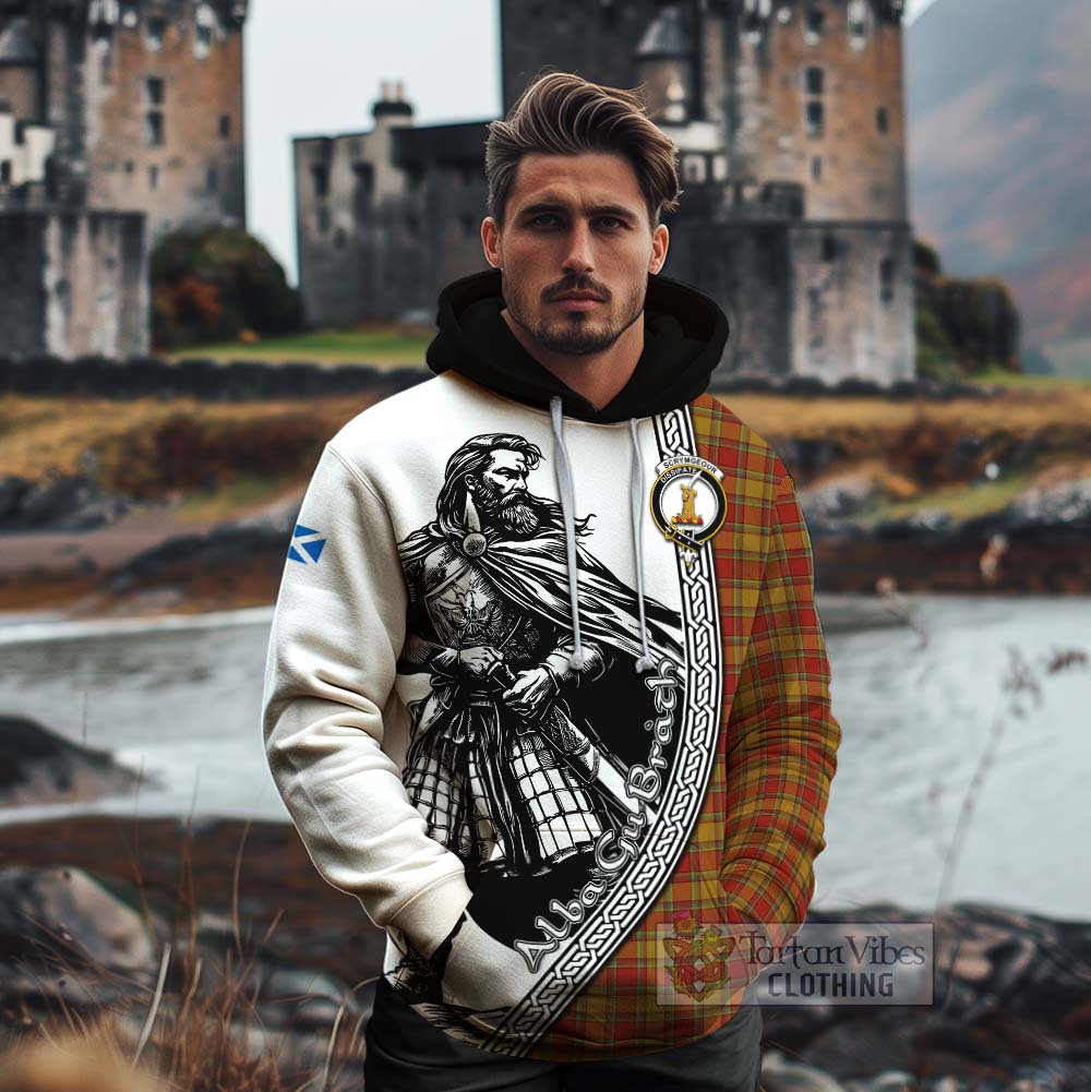 Scrymgeour Tartan Clan Crest Cotton Hoodie with Highlander Warrior Celtic Style - Tartan Vibes Clothing