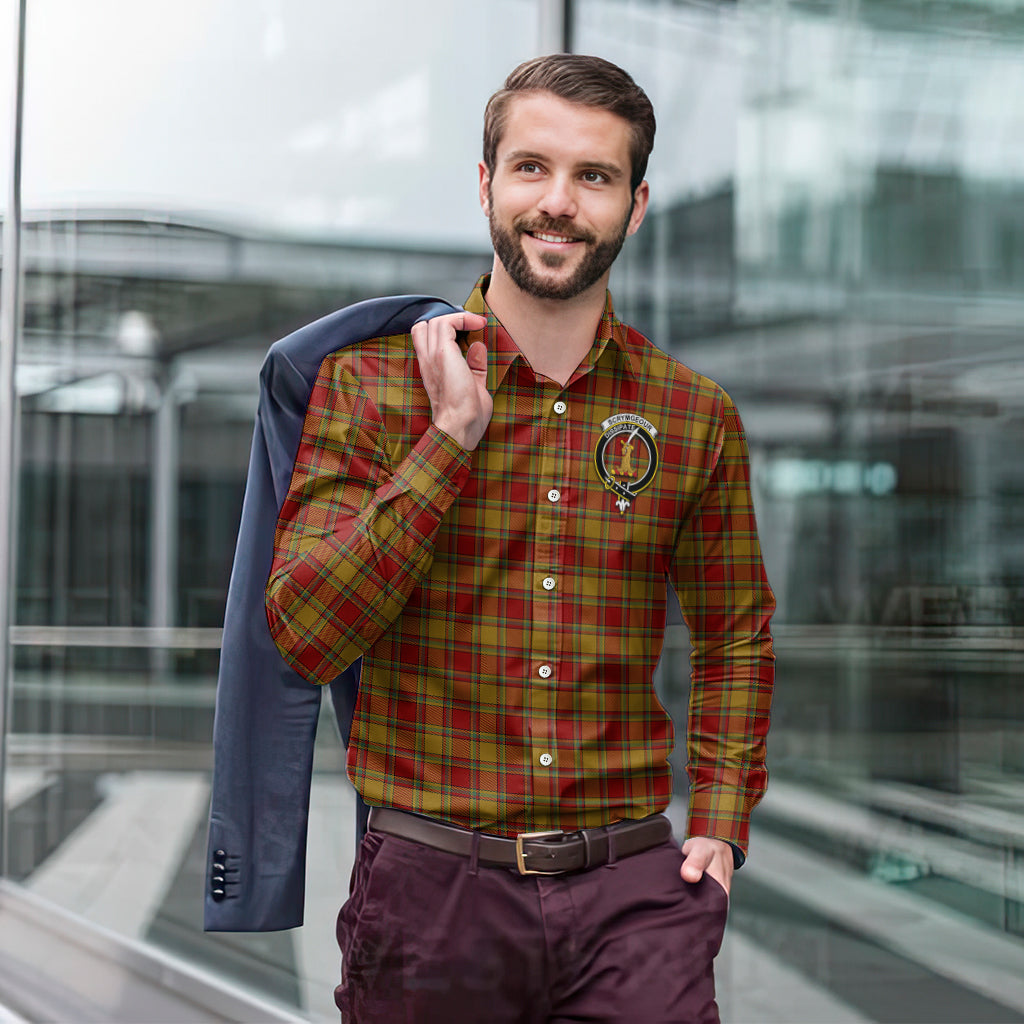 Scrymgeour Tartan Long Sleeve Button Up Shirt with Family Crest - Tartan Vibes Clothing