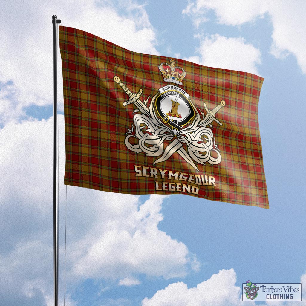 Tartan Vibes Clothing Scrymgeour Tartan Flag with Clan Crest and the Golden Sword of Courageous Legacy