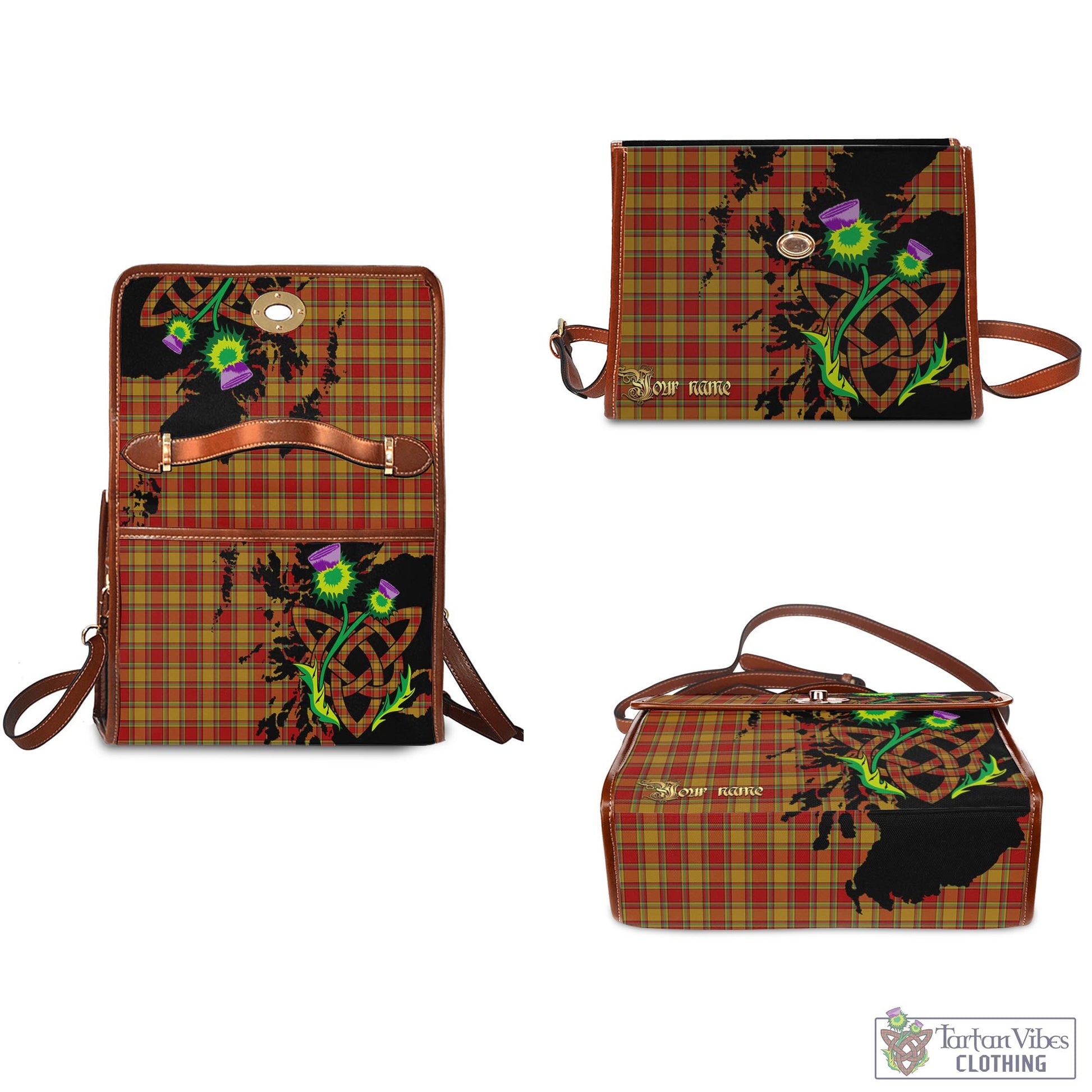 Tartan Vibes Clothing Scrymgeour Tartan Waterproof Canvas Bag with Scotland Map and Thistle Celtic Accents